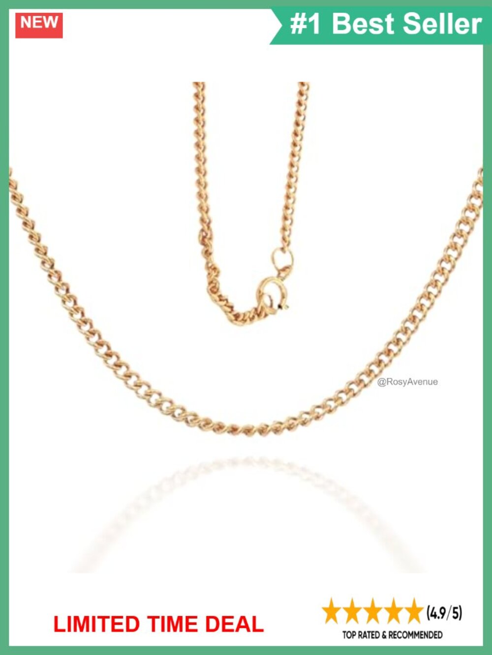 14k Gold Cable Chain Necklace 22 Inch Double-Bonded Spring Ring Clasp